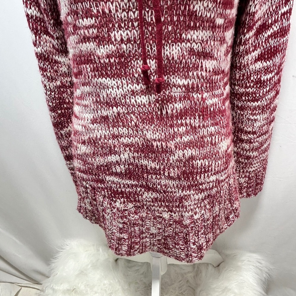 Womens Marled Burgundy White Cowl Neck Tunic Sweater Drawstring - Picture 5 of 9